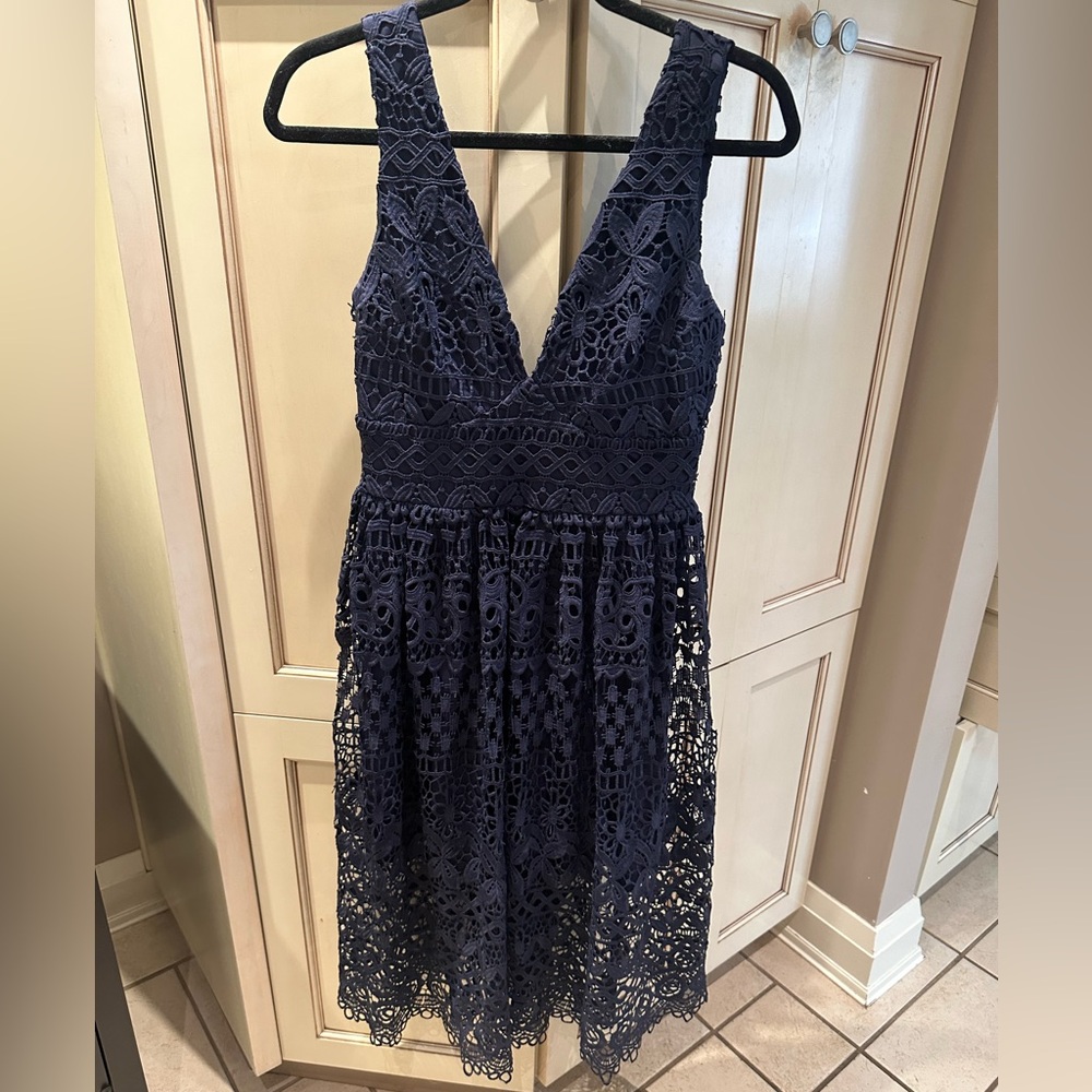 Just Me Deep Blue Lace Midi Dress